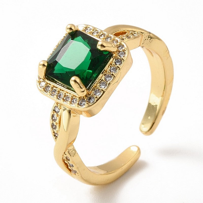 Bague réglable pierre verte CZ